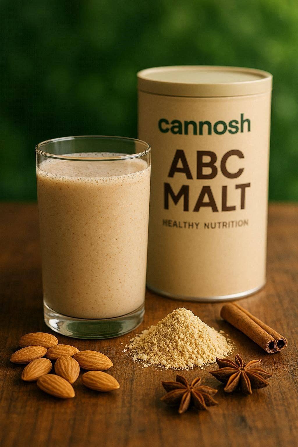 healthy nutrition powder drink in a glass with nuts almonds (1)