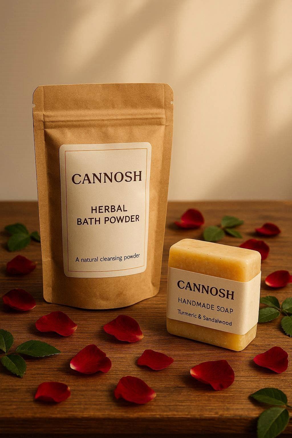 cannosh herbal bath powder and cannoshhandmade soap on woode (1)